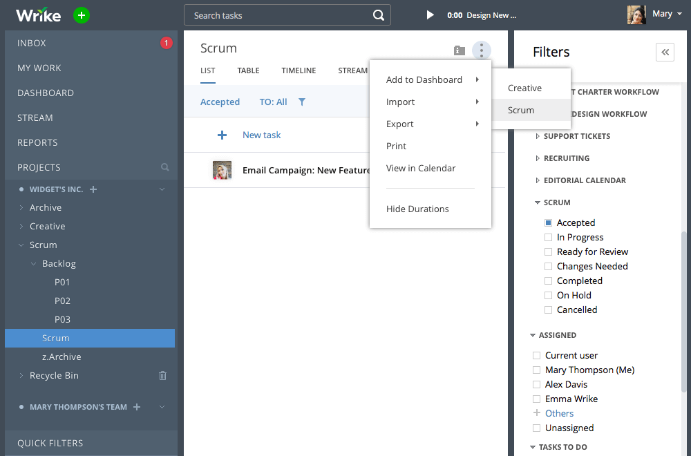Wrike dashboard