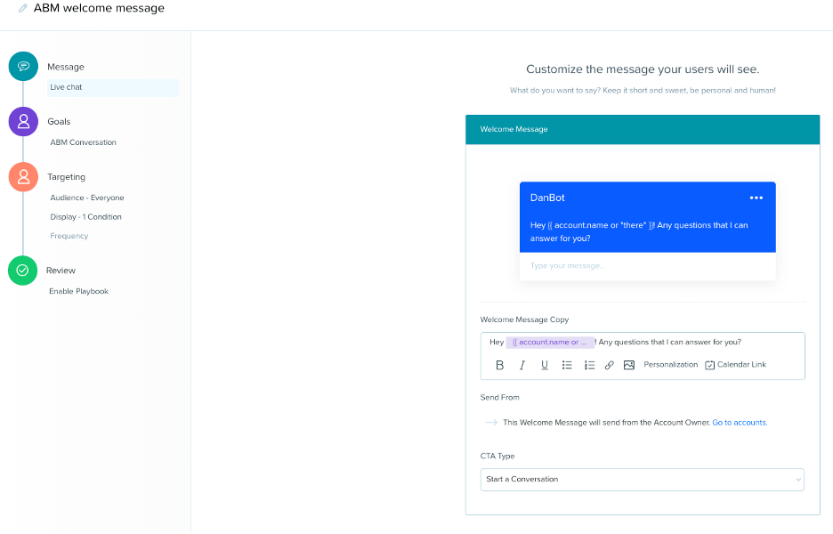 ABM Welcome Message Playbook in Drift