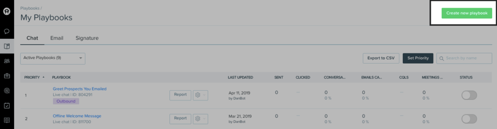 Create new playbook in Drift