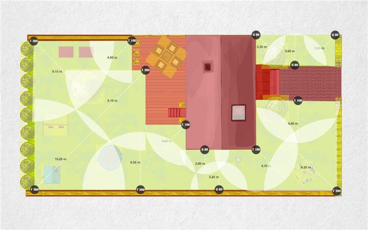 Screenshot of a Garden Garden Planner landscape layout from an overhead view