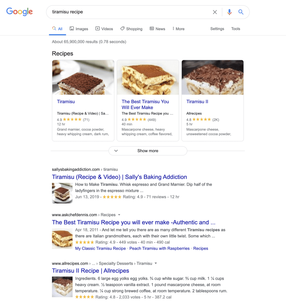 recipe snippet example