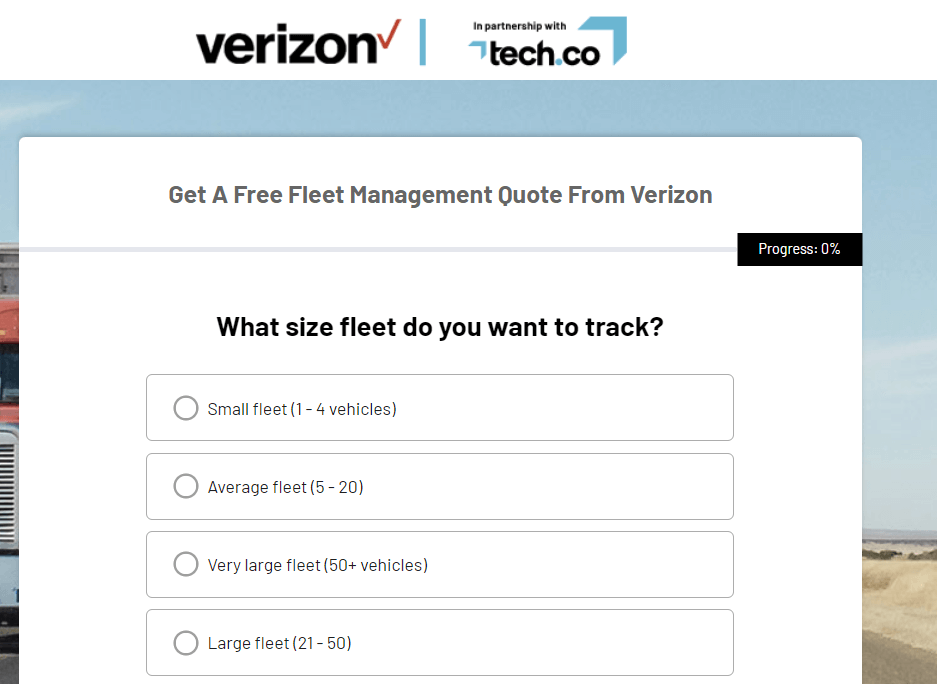 Verizon company size survey for fleet managment