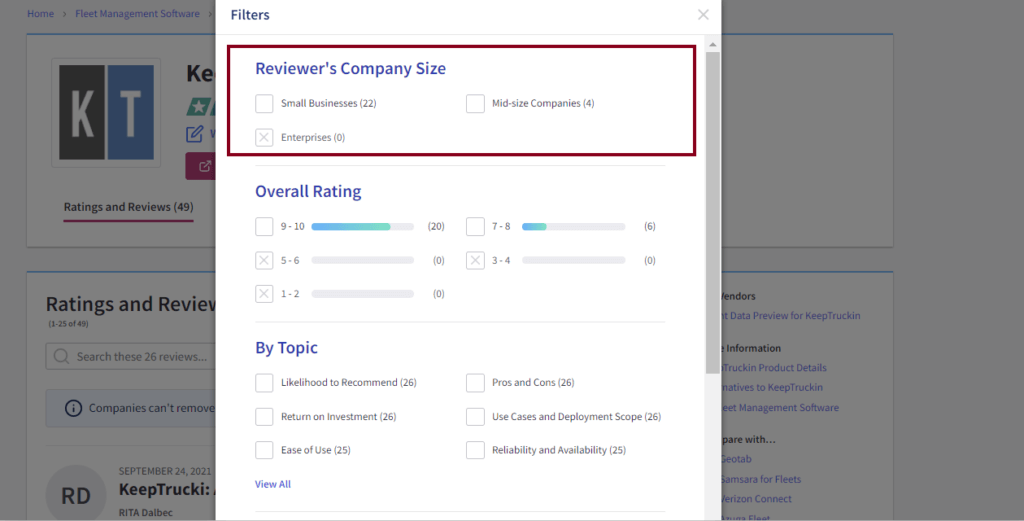 TR review company size selection