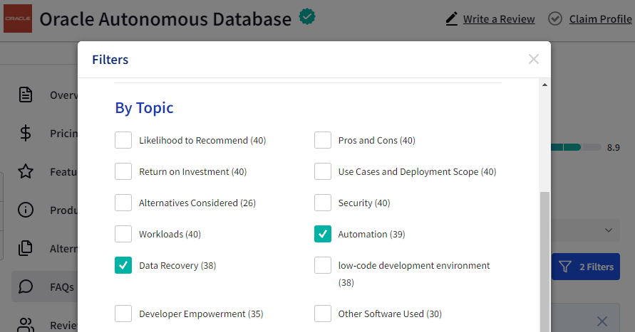 Oracle TR filters