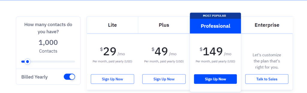 Activecampaign pricing table