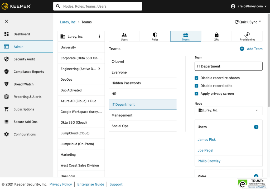 Keeper admin console - provided by Keeper
