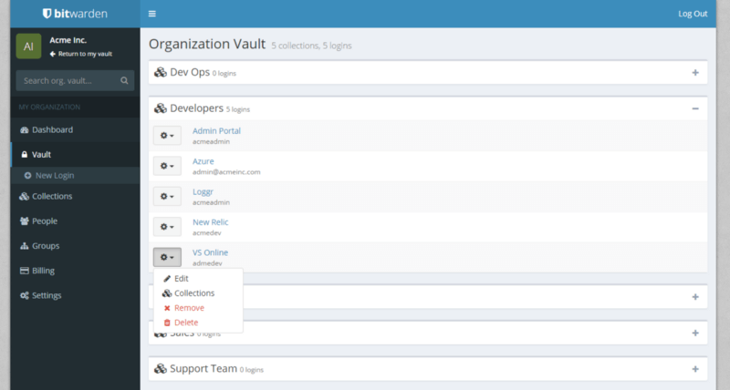 Bitwarden admin console - provided by Bitwarden