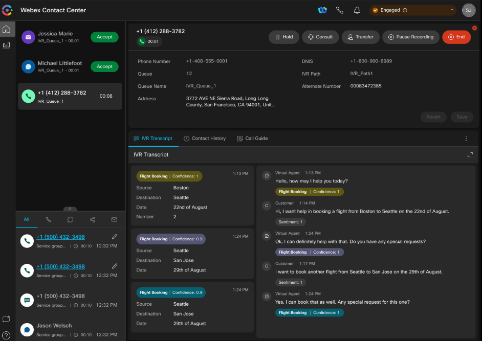 Screenshot of Agent desktop view in Webex Contact Center.