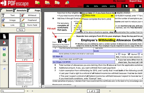 A screenshot of PDFescape's user interface
