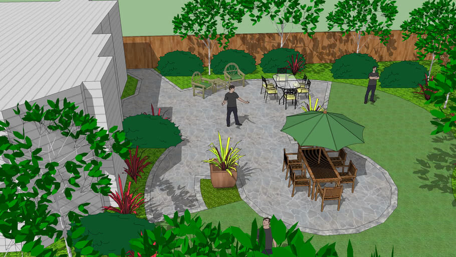 Screenshot of Sketchup Free in action, displaying a mockup of a yard