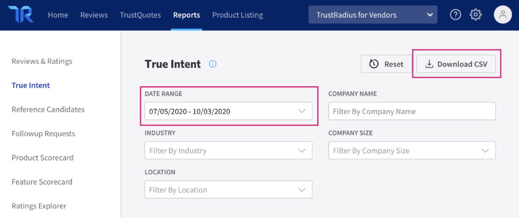 TrustRadius True Intent Dashboard